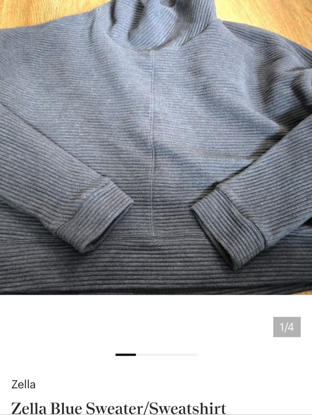 Zella Slate Blue Ribbed Turtleneck Sweater